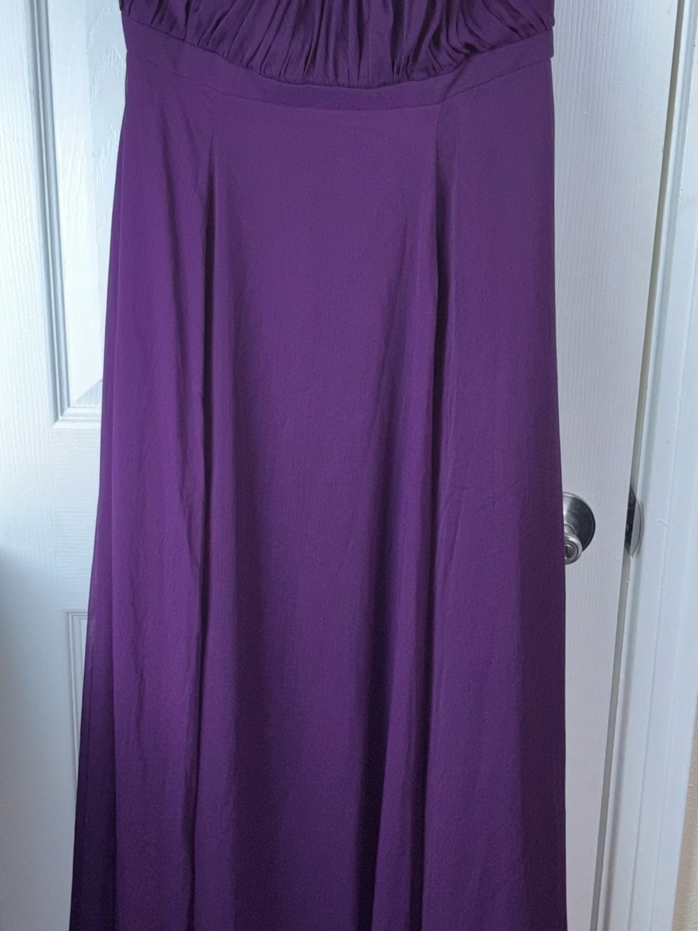 Morilee Elegant Purple Halter Maxi Dress with Floral Neckline - Picture 9 of 15